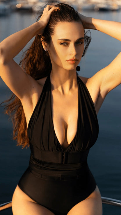 Yollanda Noir Pièce Corset Couture de Bain